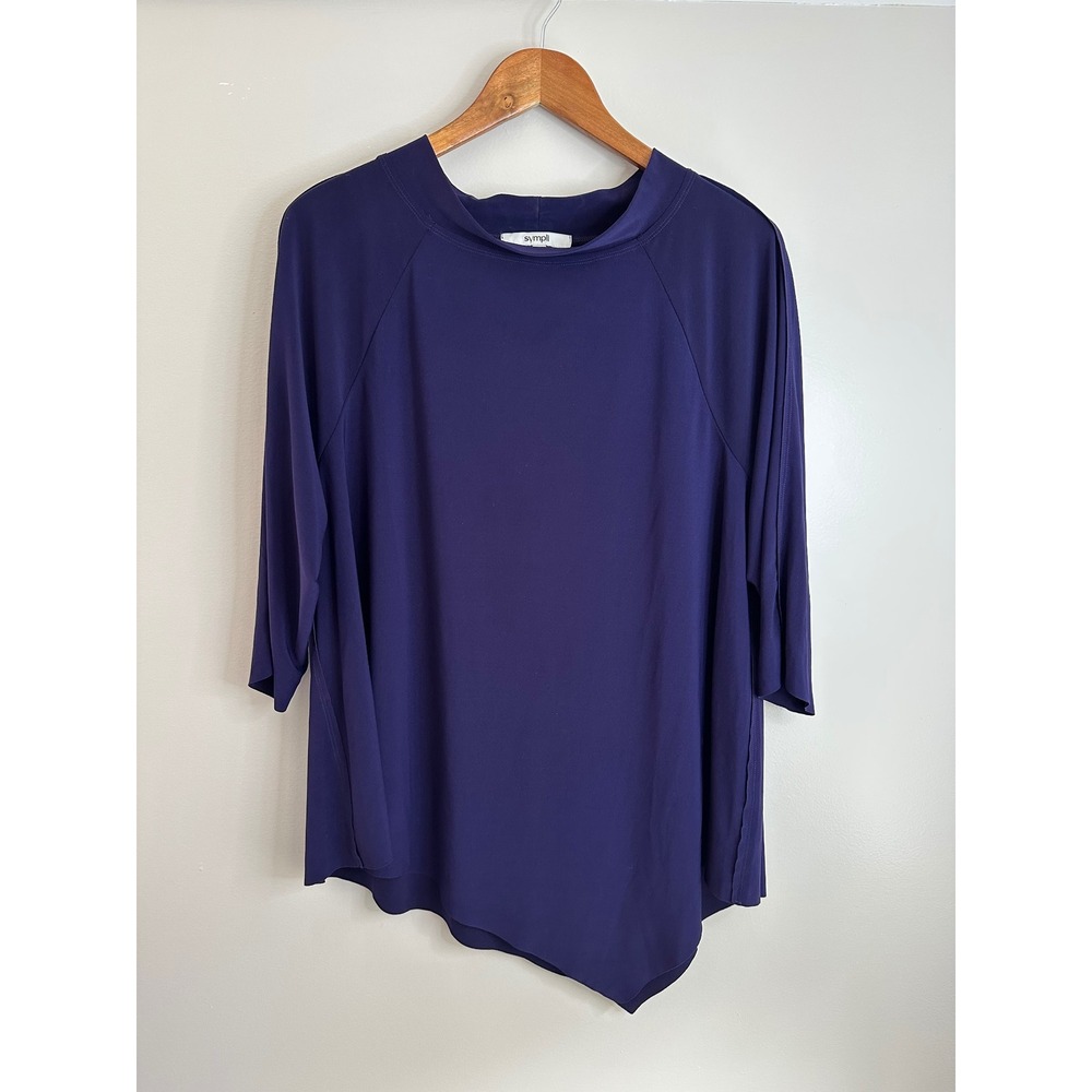 Sympli Asymmetrical Tunic Women 12 Purple EUC Mock Neck 3/4 Sleeve Jersey Top